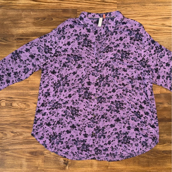 PILCRO Anthropologie Romy Button Down Purple Floral Size XLP - Picture 8 of 14